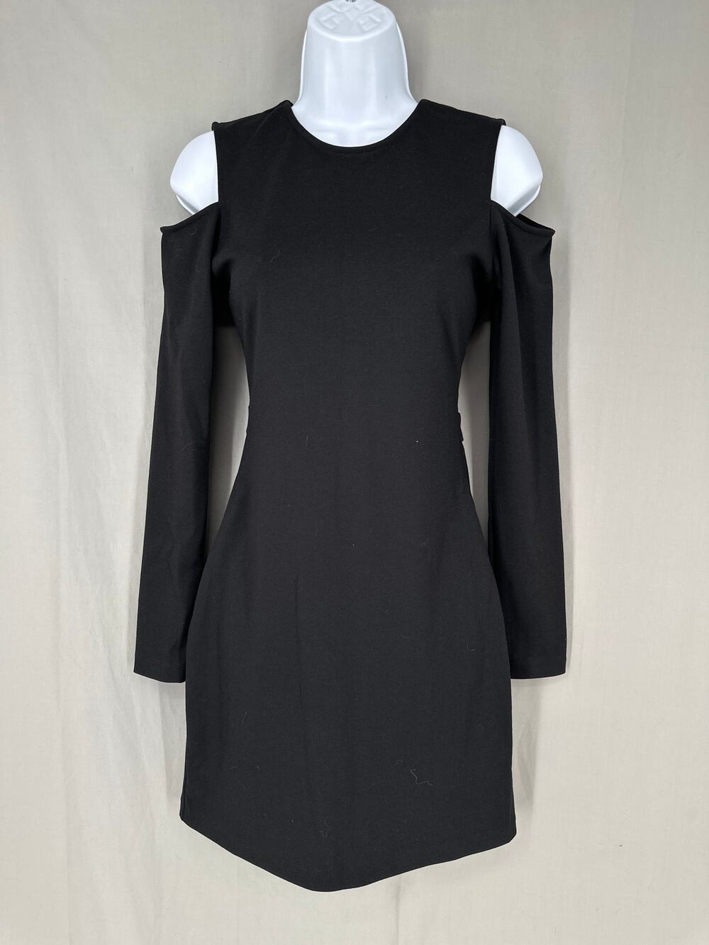 Parker Dress Small Black Mini Cold Shoulder Mini Party Stretch Long Sleeve LBD